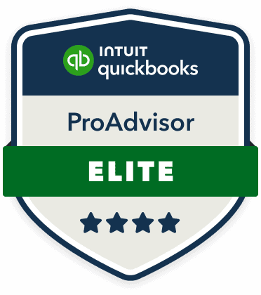 Intuit QuickBooks ProAdvisor Elite badge featuring a shield design with five stars at the bottom.